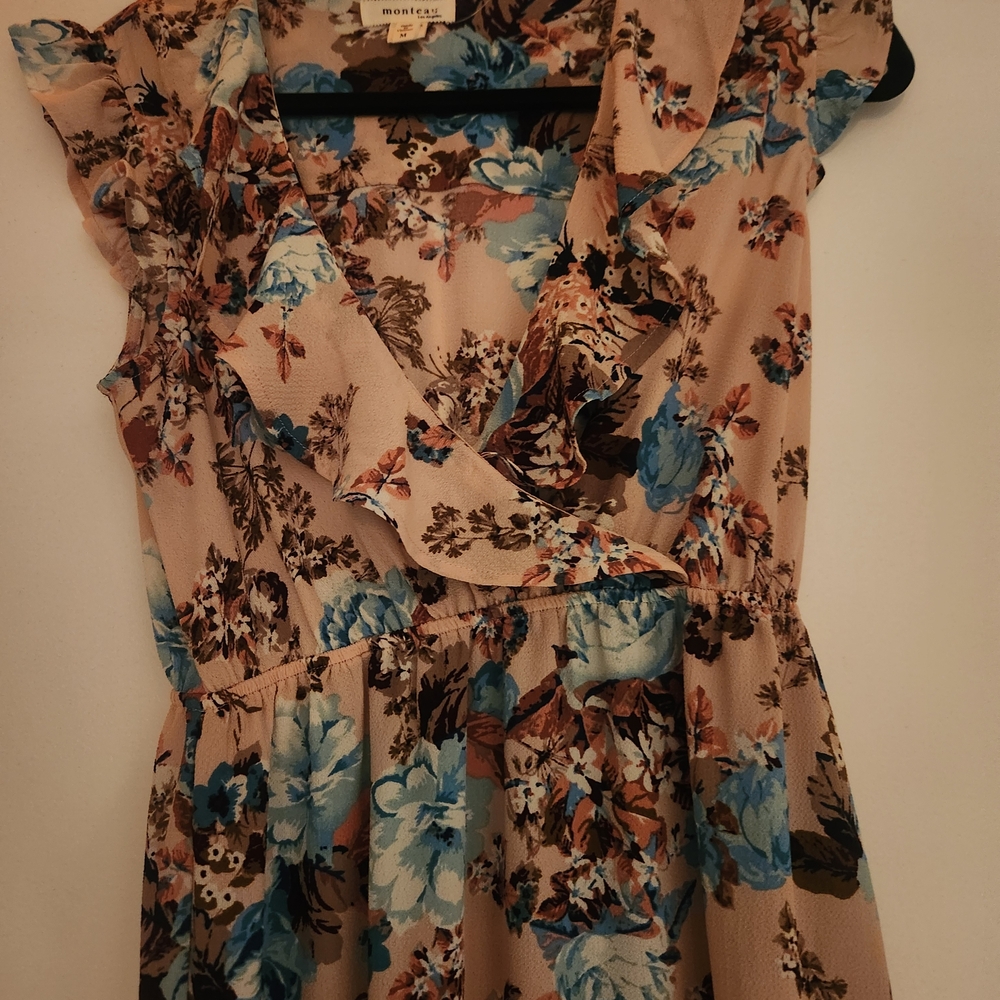 Monteau Blue and Brown Floral Dress